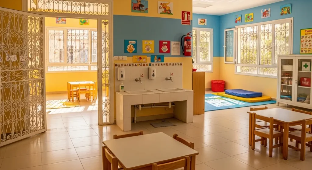 Crèche sécurisée au Maroc avec équipements de sécurité et espaces propres