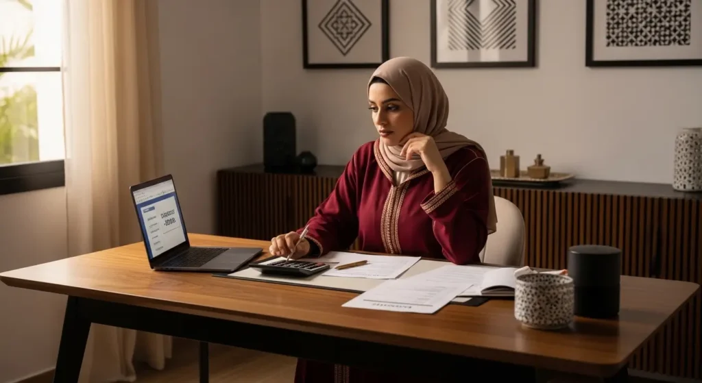 Parent marocain calculant le budget pour crèche Montessori au Maroc