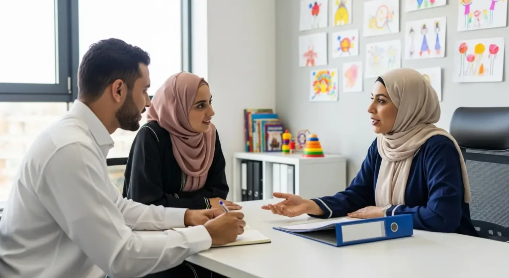 Parents marocains visitant une crèche - Comment choisir la meilleure crèche au Maroc