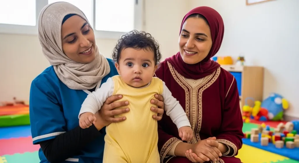 Période dadaptation dun bébé à la crèche au Maroc avec maman présente